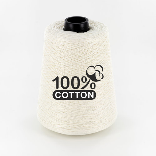 Spool of white cotton thread with '100% Cotton' label on a white background