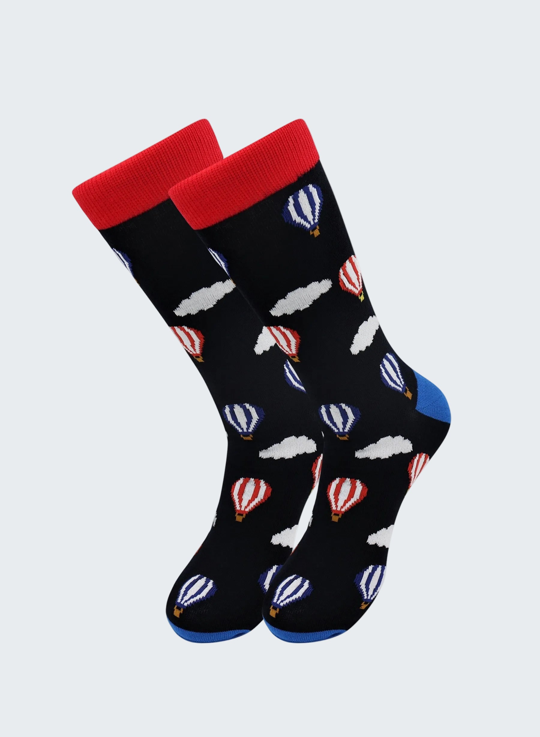 Socks with hot air balloon pattern on a white background