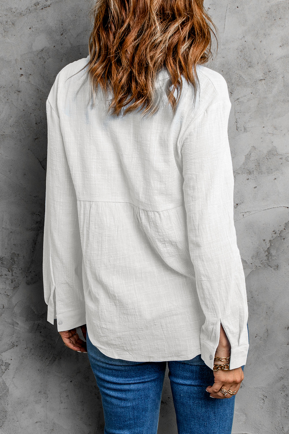 White Textured Solid Color Basic Shirt