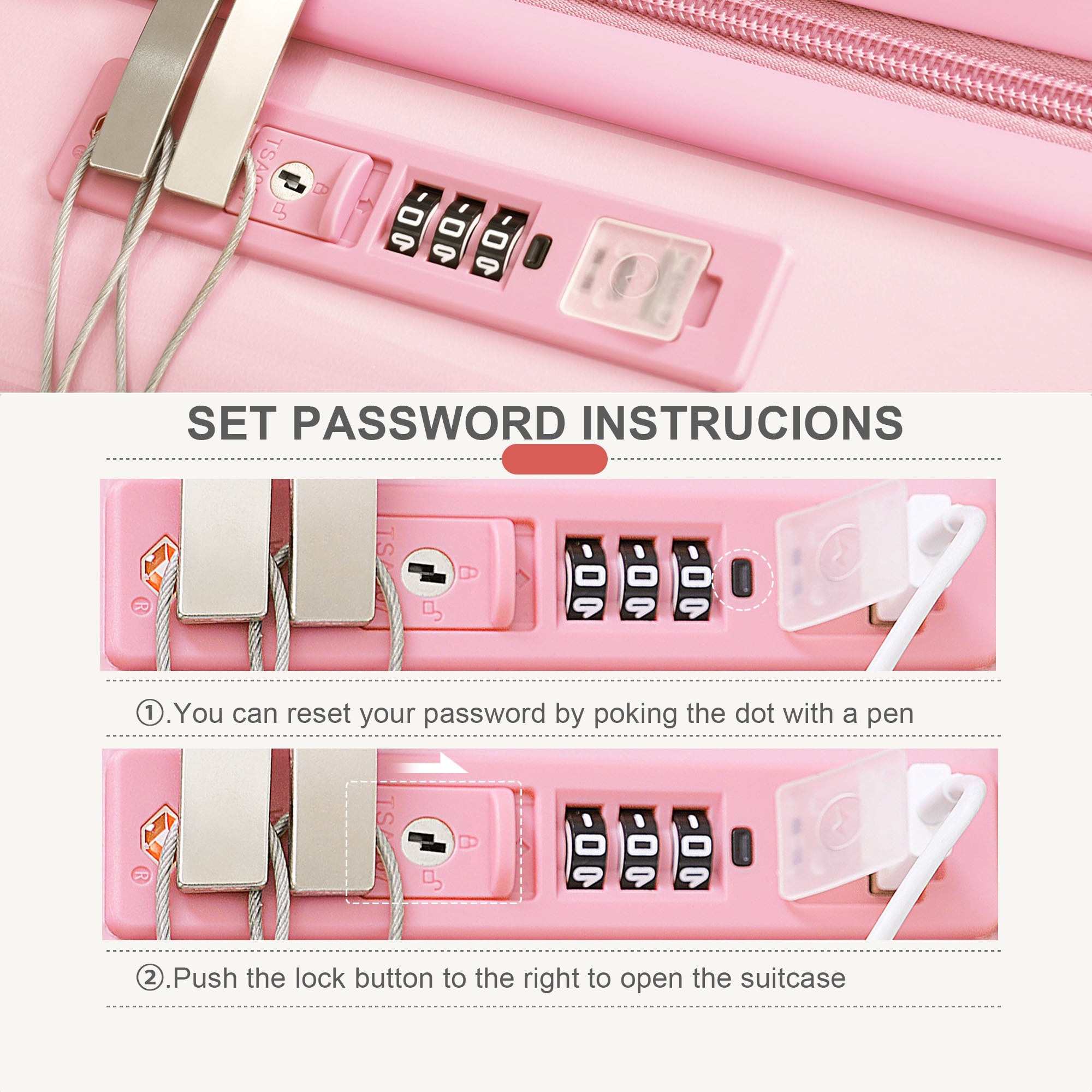 Three Piece Pink Luggage Set with USB Port