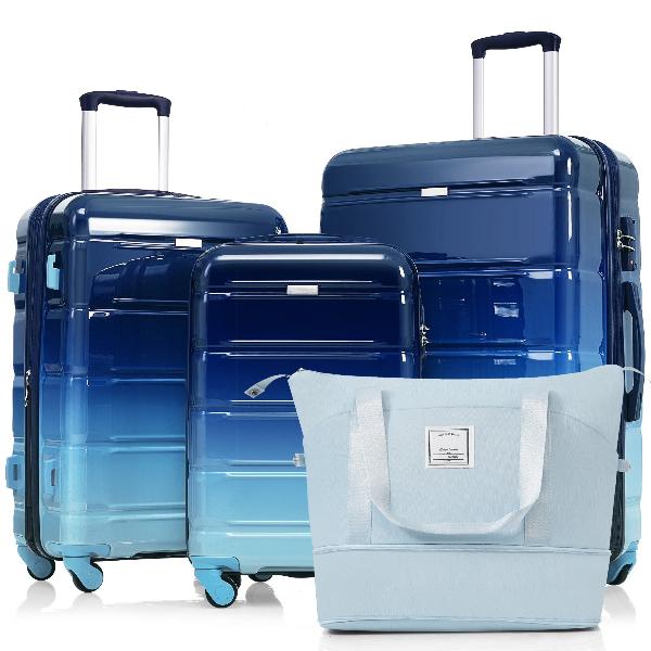 Luggage Sets 4 Piece, 20-inch with USB Port, Expandable ABS Durable