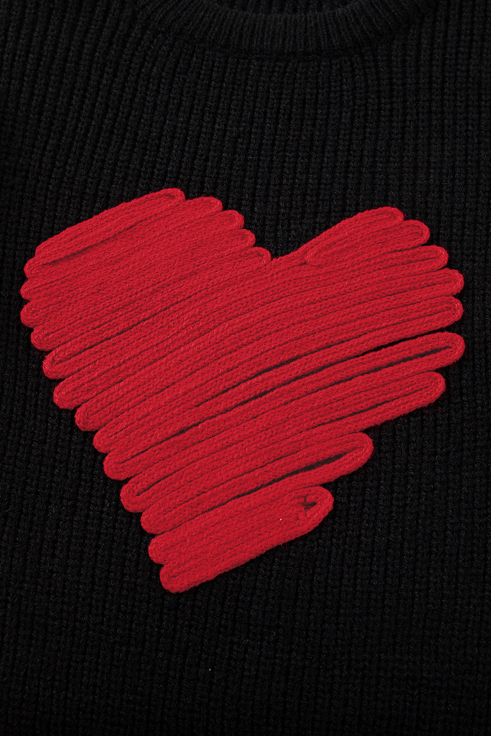 Black Valentines Heart Sketch Round Neck Sweater