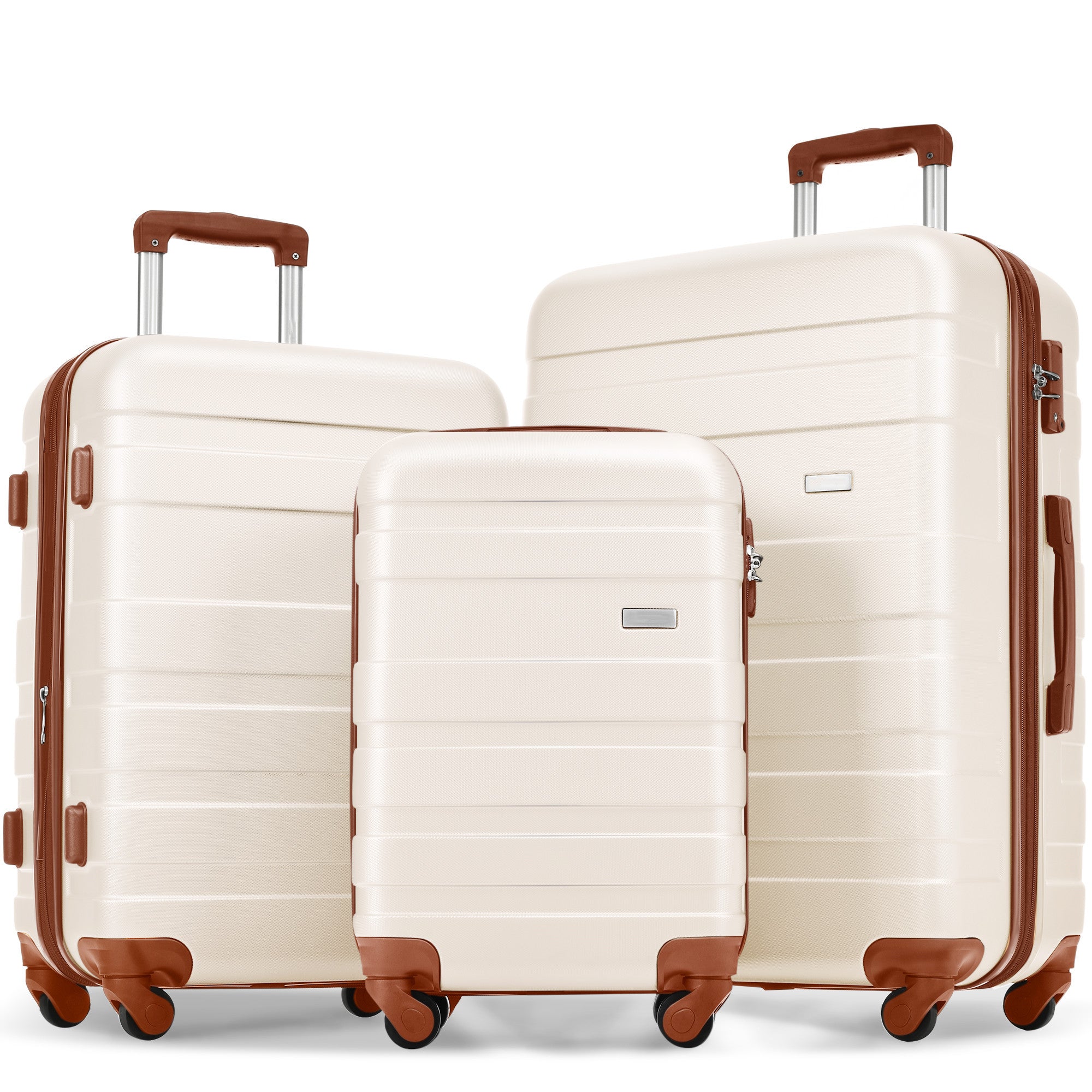 Off White Expandable ABS Hardshell Three Piece Luggage Set