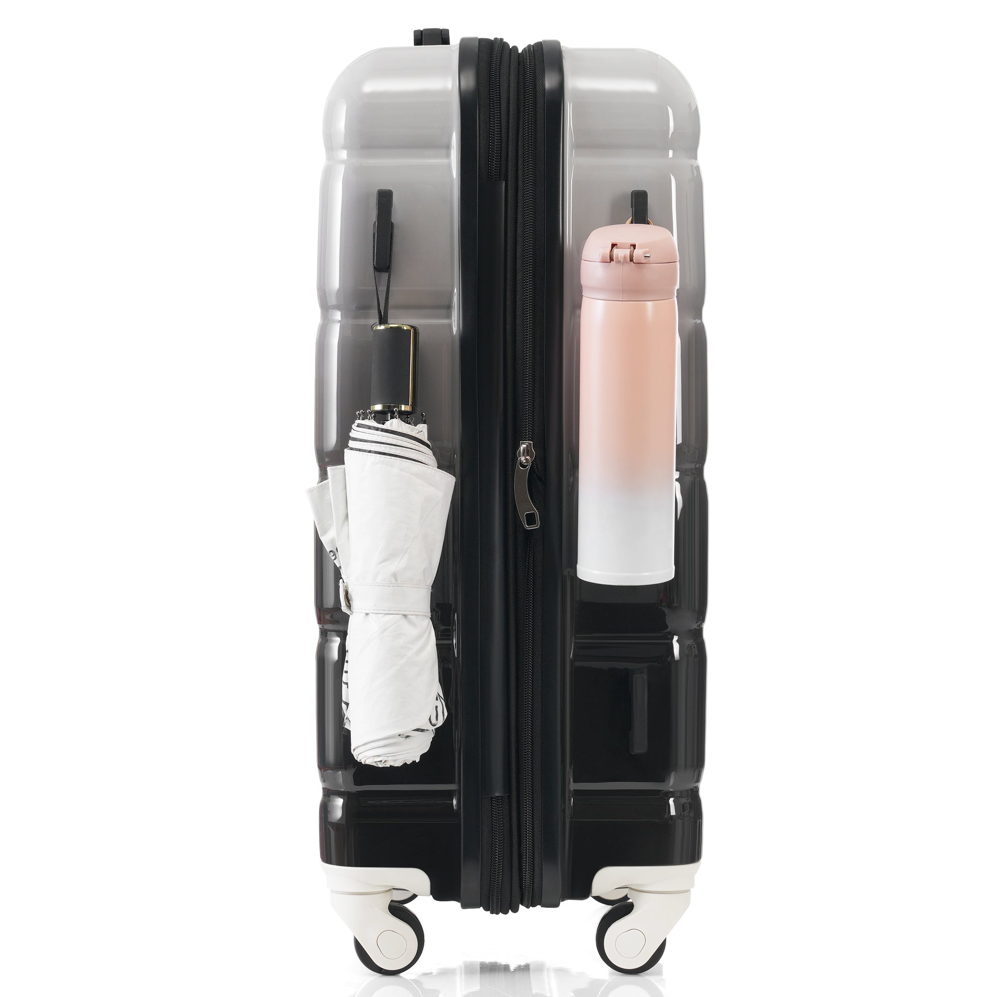 Black Airline Certified Carry-on Luggage with Cup Holder with Hard Shell Luggage with Spinner