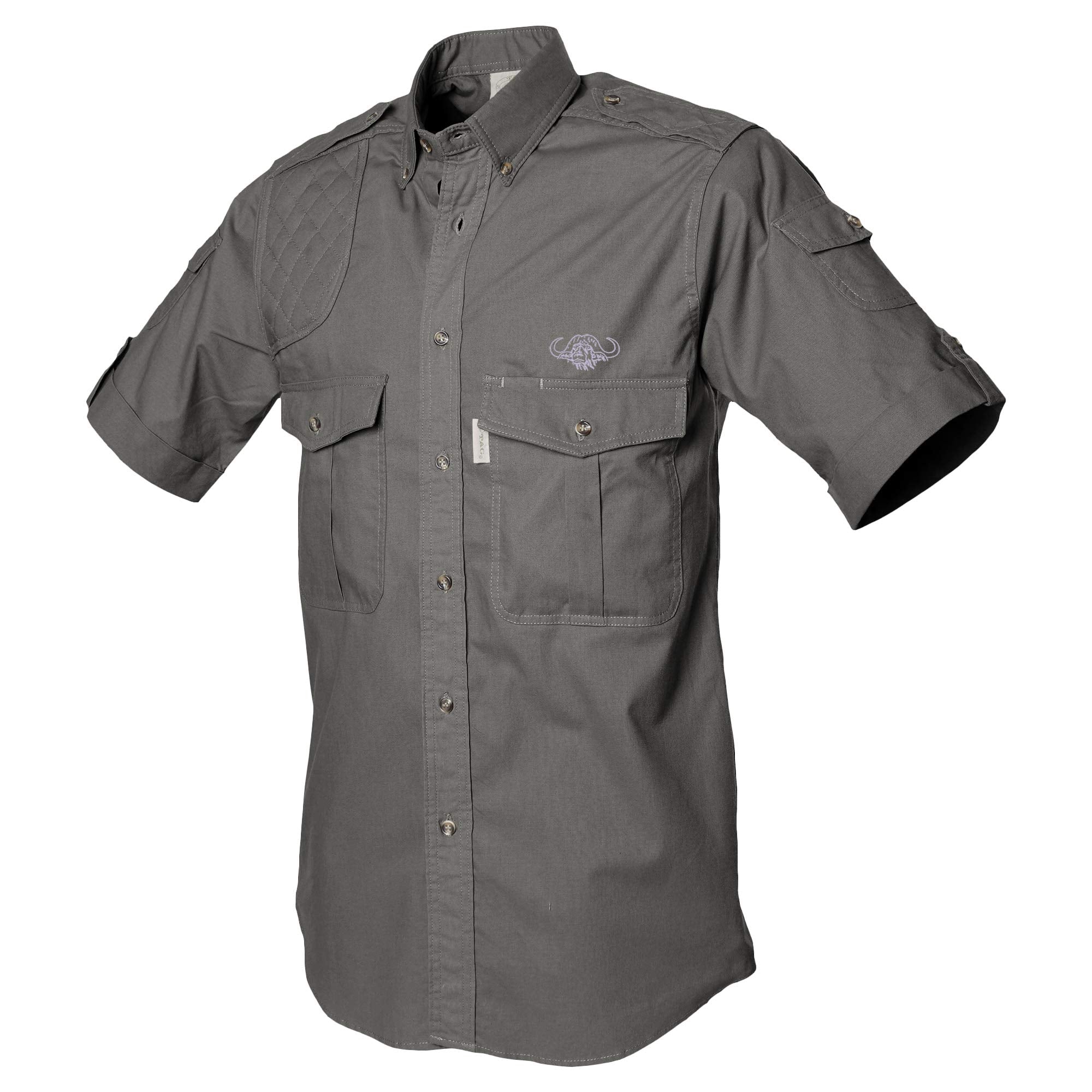 Gray short-sleeve shirt with pockets on a white background