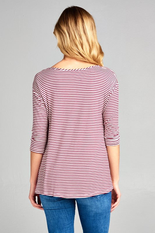 Stripe Jersey Lace Up Neck Top