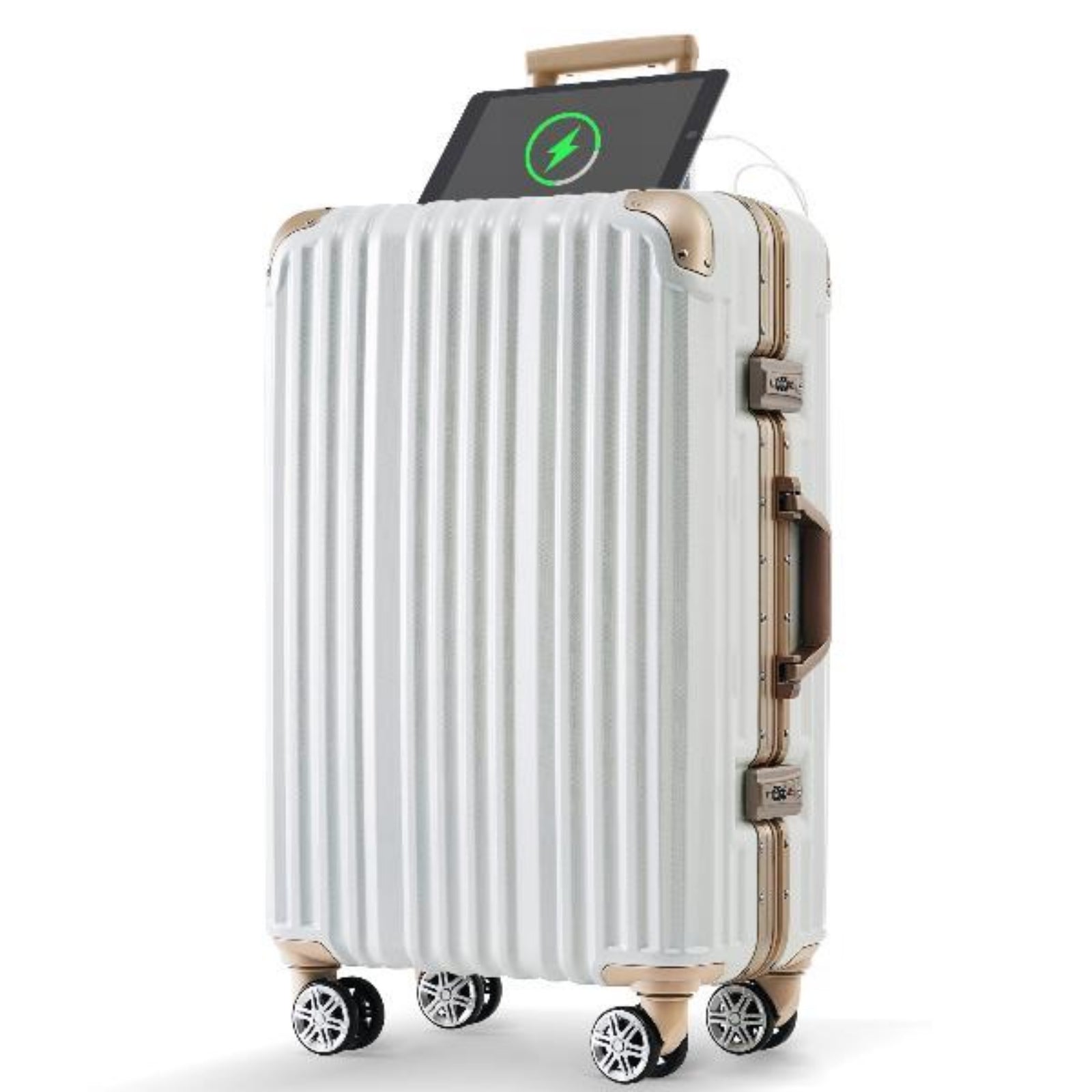 1pc 20in Aluminum Frame Luggage with USB port, Vacation Carry-On