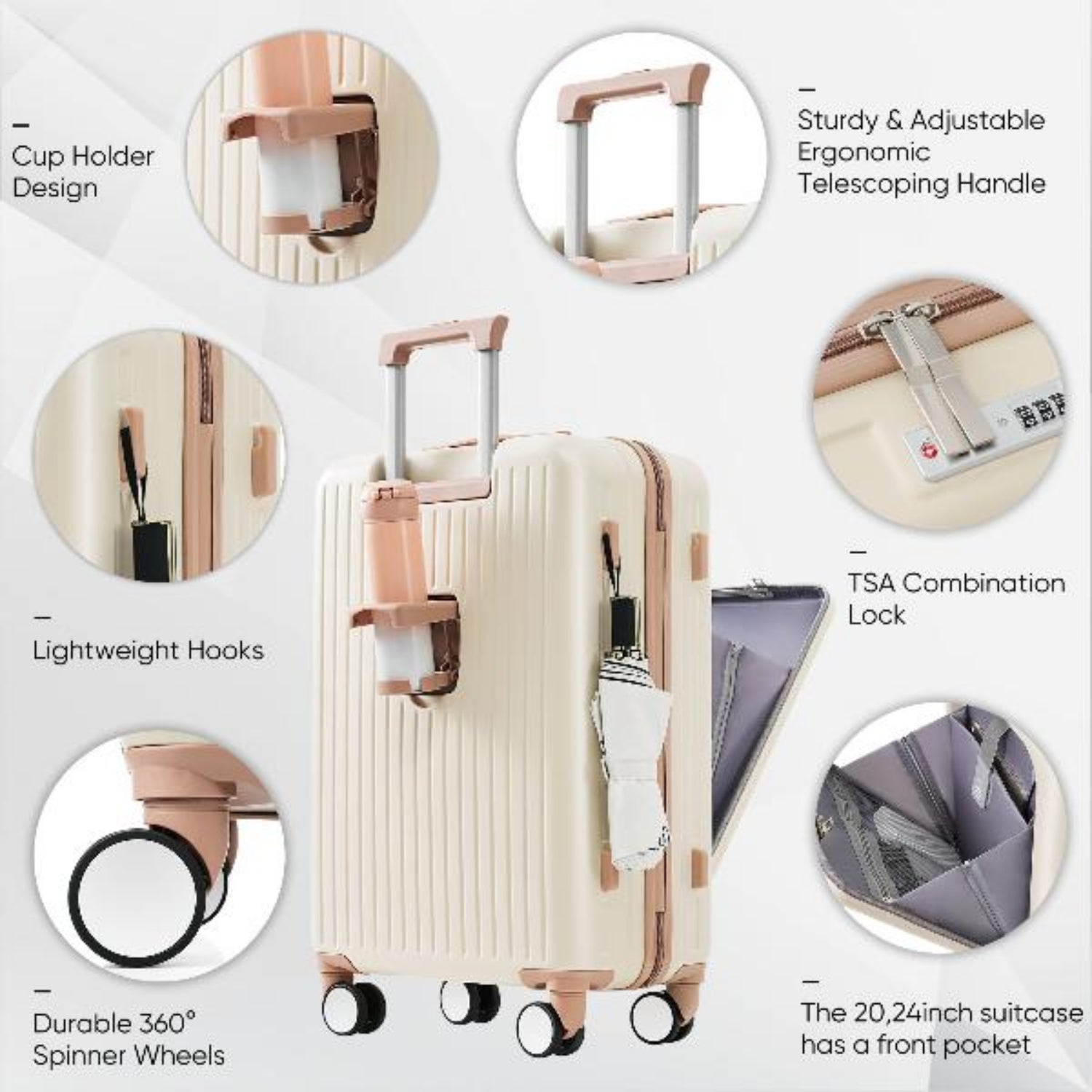 Set of Four Luggage Set with USB Port and Front Opening Design