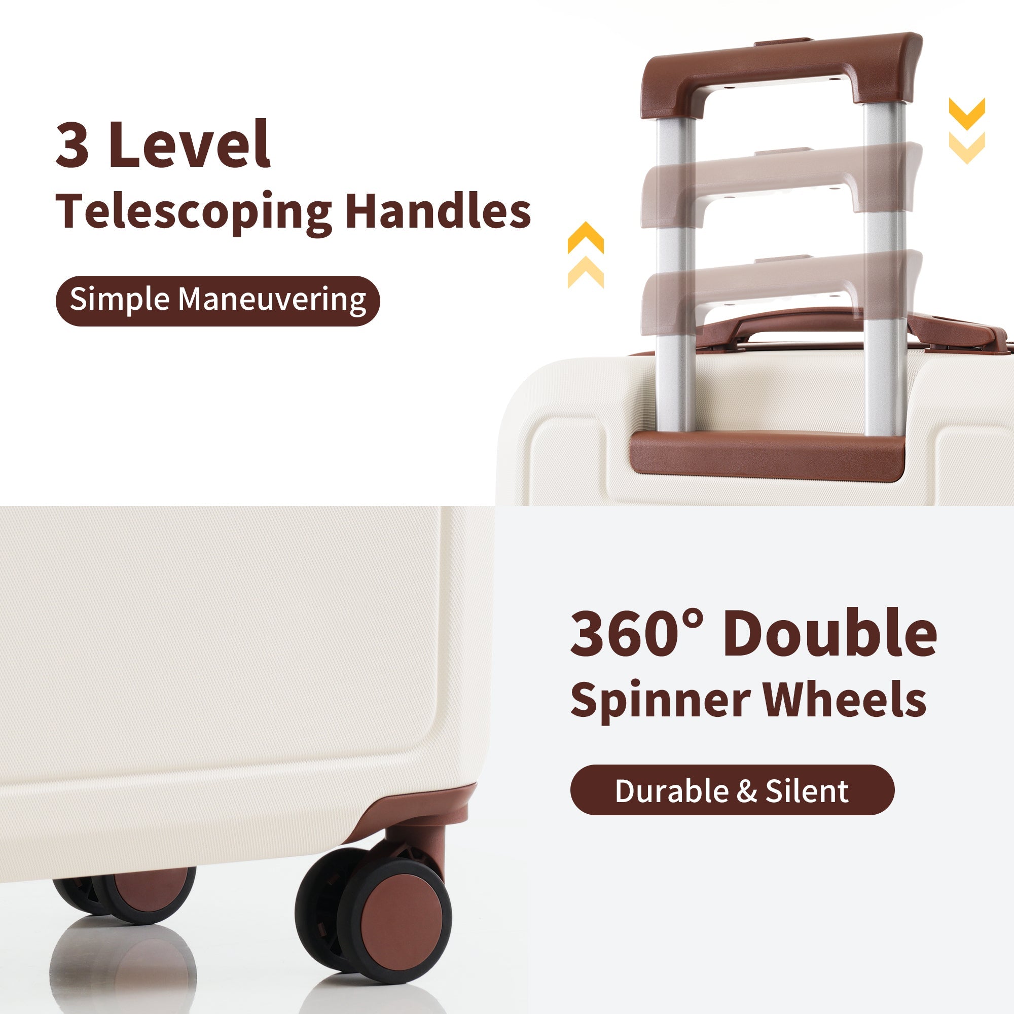 Brown and White Four Piece Luggage Set with Compression Packing Cubes for Suitcase Expandable Spinner Wheels Lightweight Suitcase with TSA Lock 16 IN+20IN+24IN+28IN