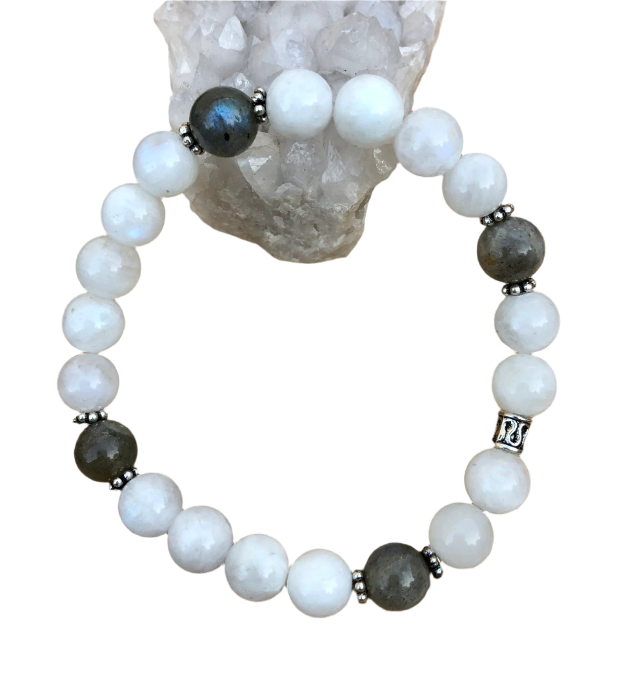 Rainbow Blue Moonstone & Blue Flash Labradorite Stretch Bracelet