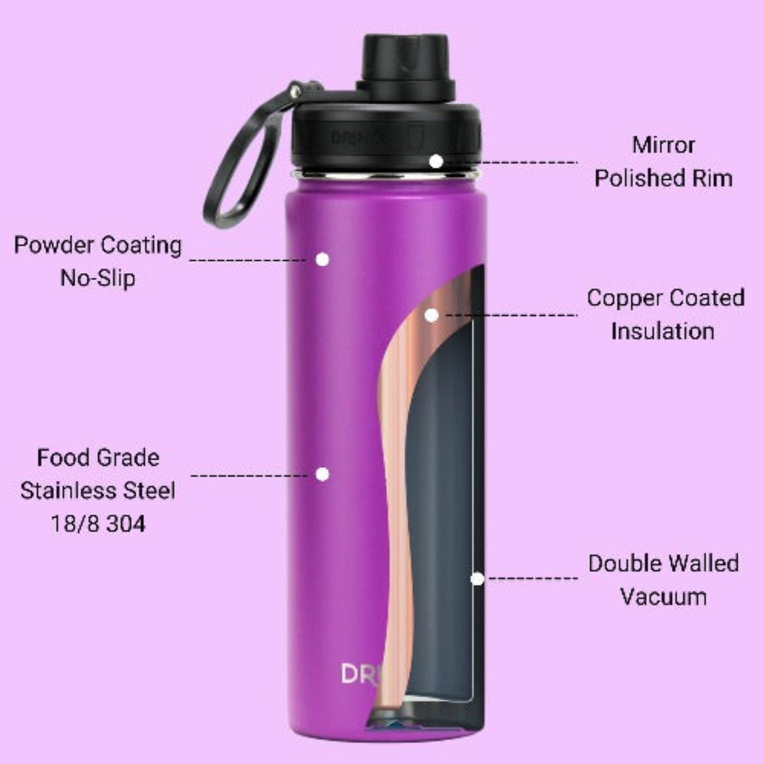 DRINCO® 22oz Stainless Steel Sport Water Bottle - Deep Purple