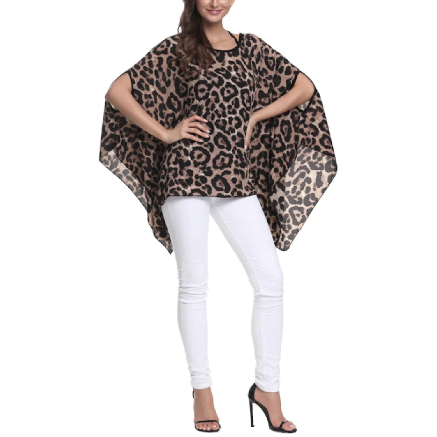 Leopard Print Batwing Chiffon Top - Sun of the Beach Boutique