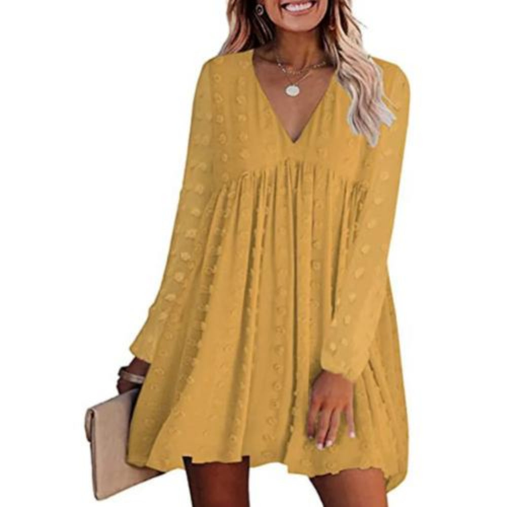 Womens V Neck Long Sleeves Flowy Dress