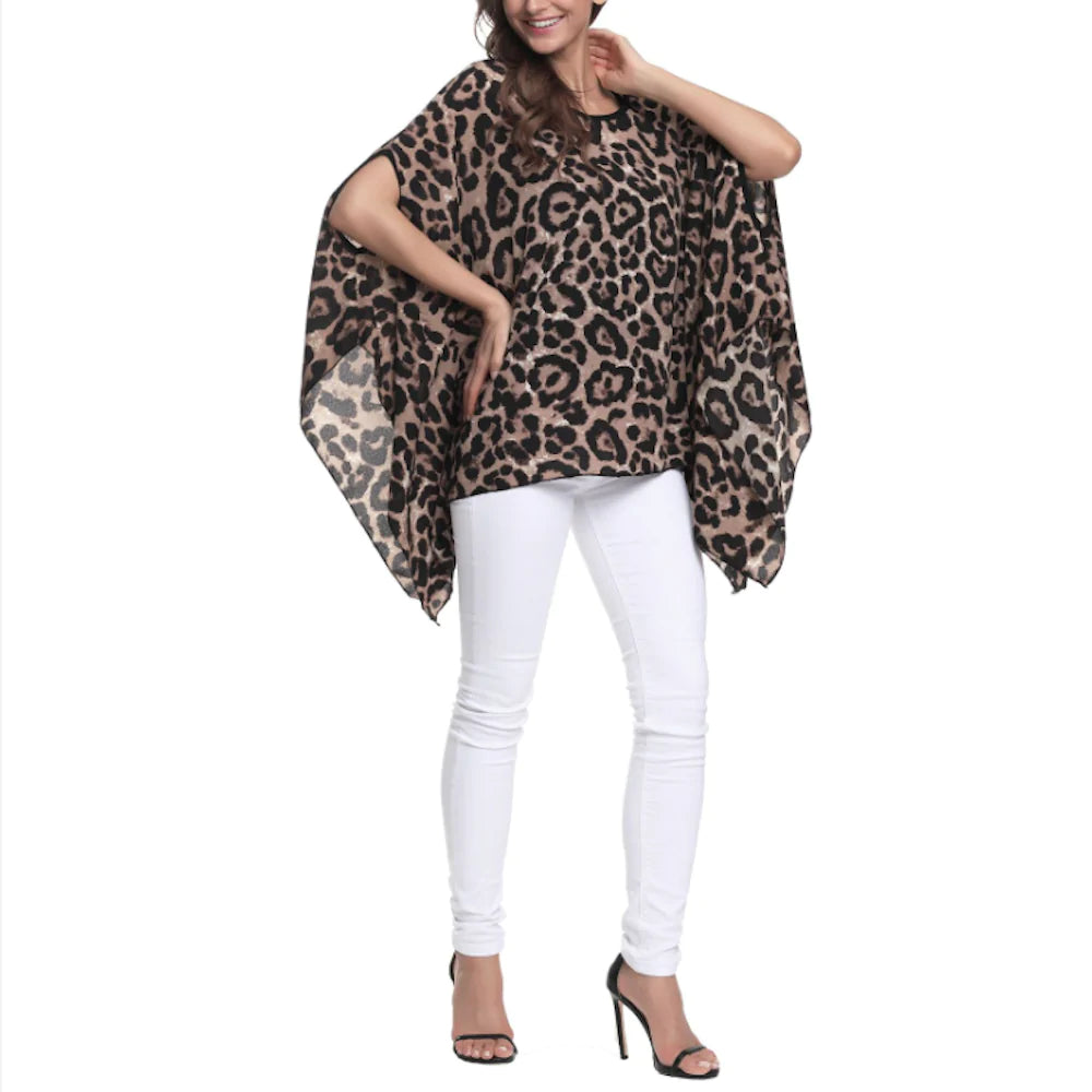 Leopard Print Batwing Chiffon Top - Sun of the Beach Boutique