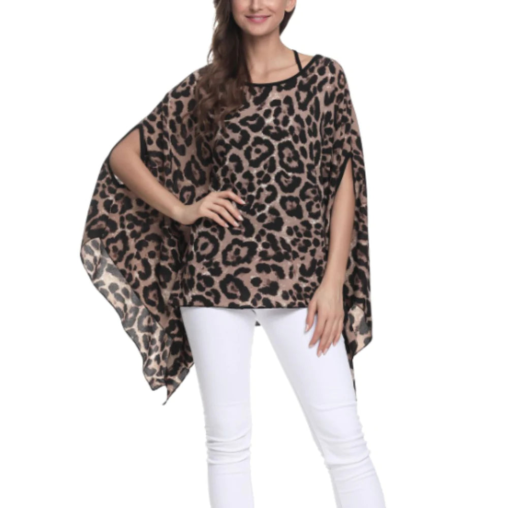 Leopard Print Batwing Chiffon Top - Sun of the Beach Boutique