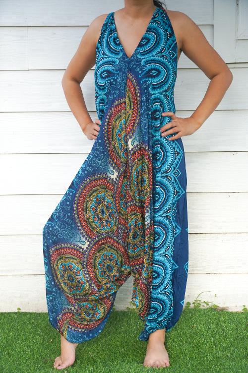 Teal Mandala Boho Hippie Jumpsuit