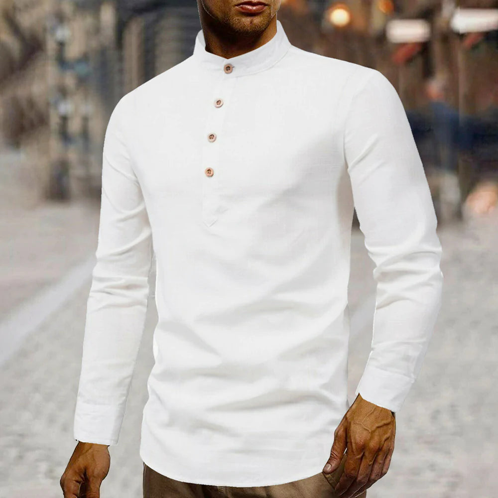 Stand Collar Linen Shirt