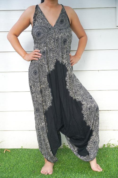 Black Lotus Boho Hippie Jumpsuit Rompers