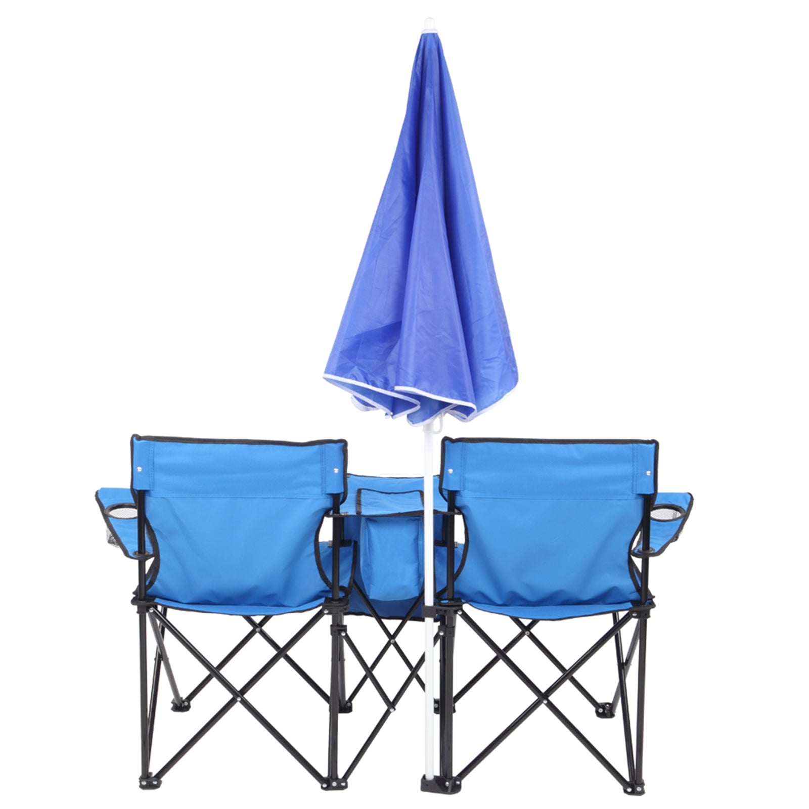 Portable Outdoor Two-Seat Folding Chair with Removable Sun Umbrella