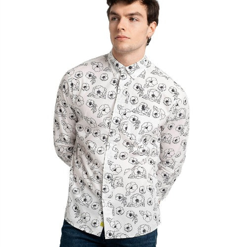 Floral Outline Print Casual Button-Down Long Sleeve Shirt