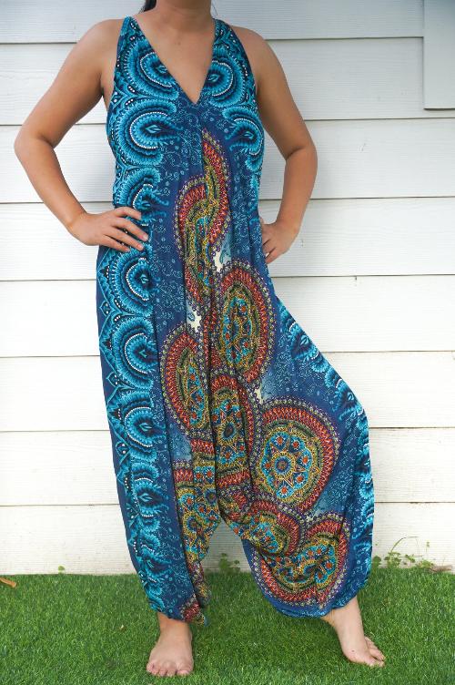 Teal Mandala Boho Hippie Jumpsuit