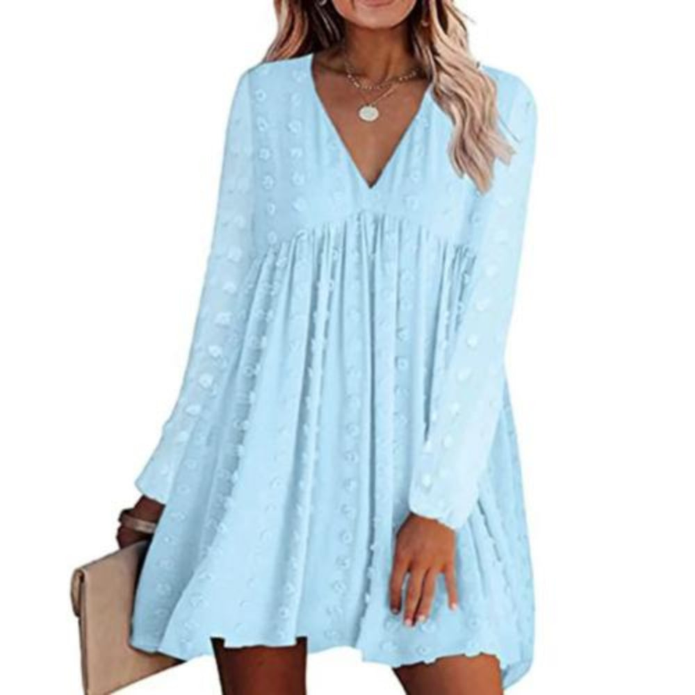 Womens V Neck Long Sleeves Flowy Dress