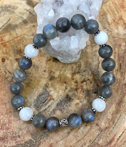 Blue Flash Labradorite & Rainbow Moonstone Stretch Bracelet