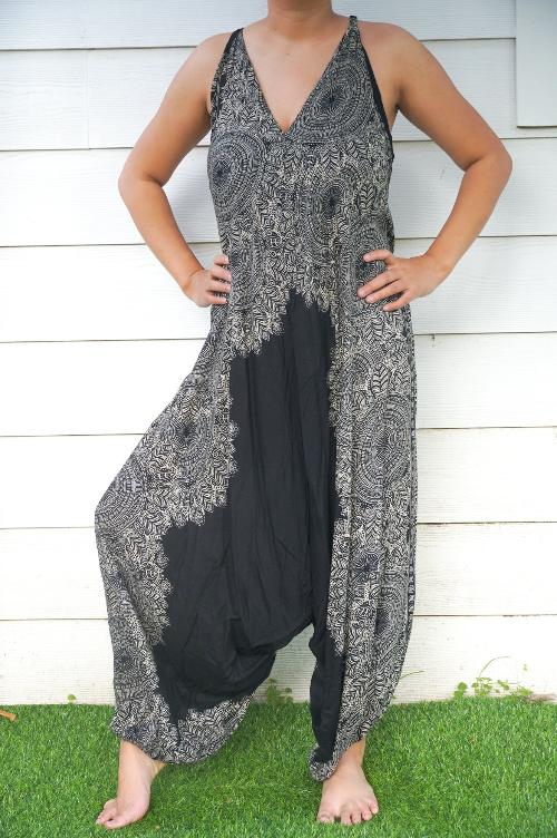 Black Lotus Boho Hippie Jumpsuit Rompers