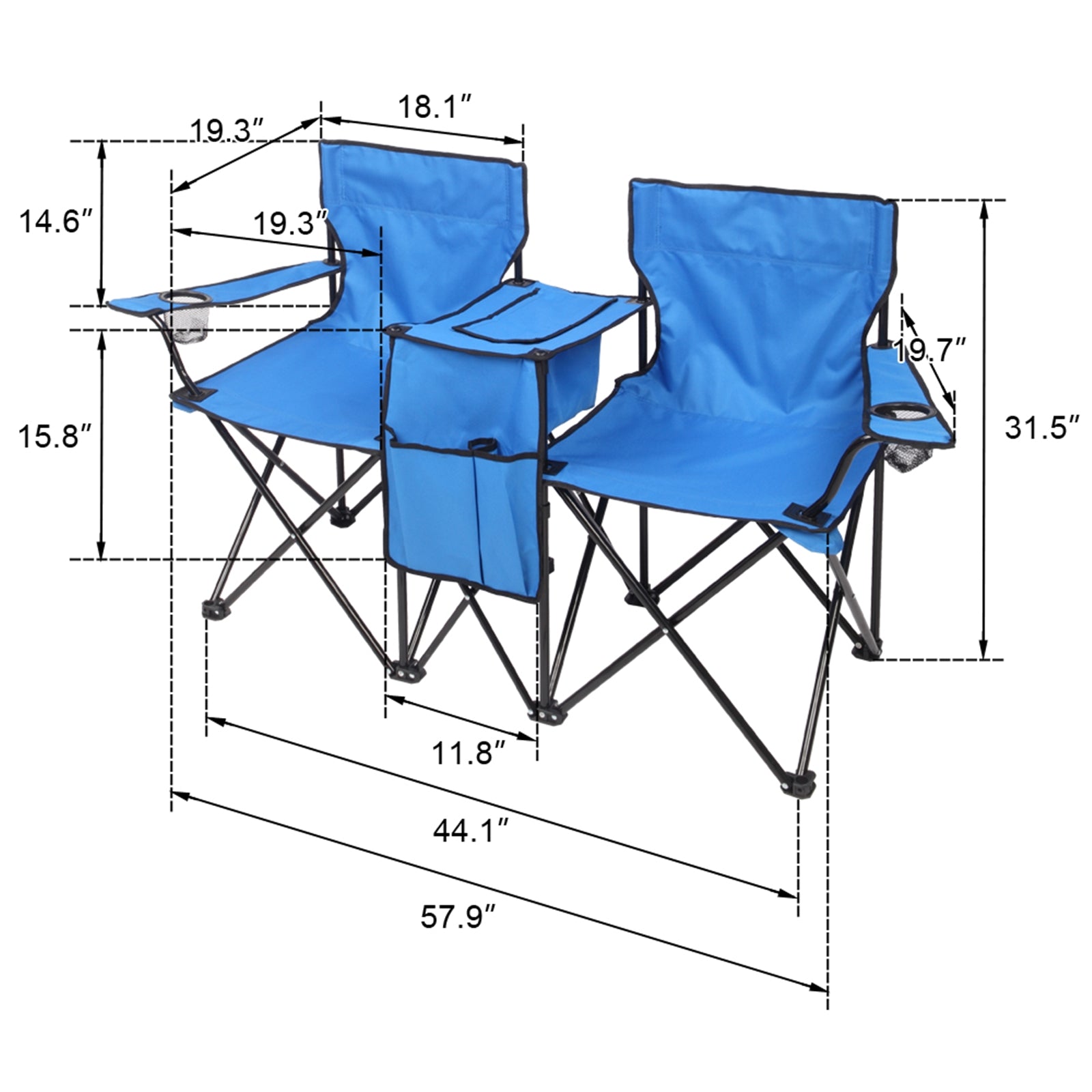 Portable Outdoor Two-Seat Folding Chair with Removable Sun Umbrella