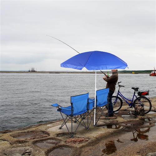 Portable Outdoor Two-Seat Folding Chair with Removable Sun Umbrella