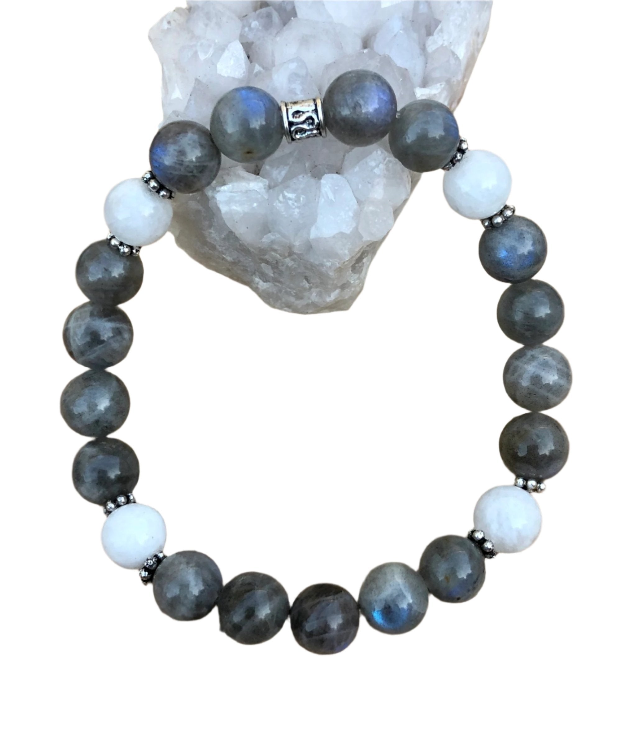 Blue Flash Labradorite & Rainbow Moonstone Stretch Bracelet