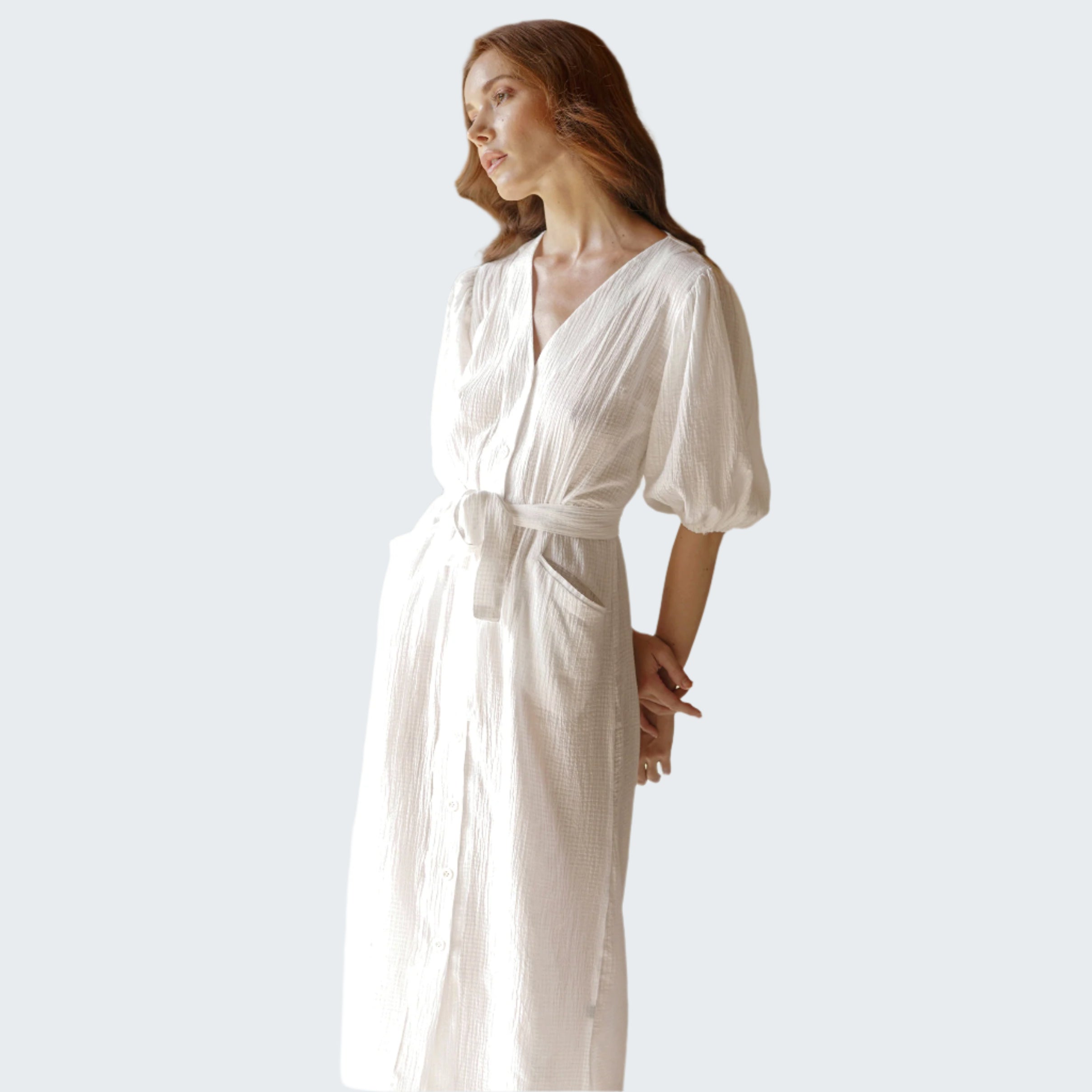 Meghan Crinkle Midi Dress, in Off-White