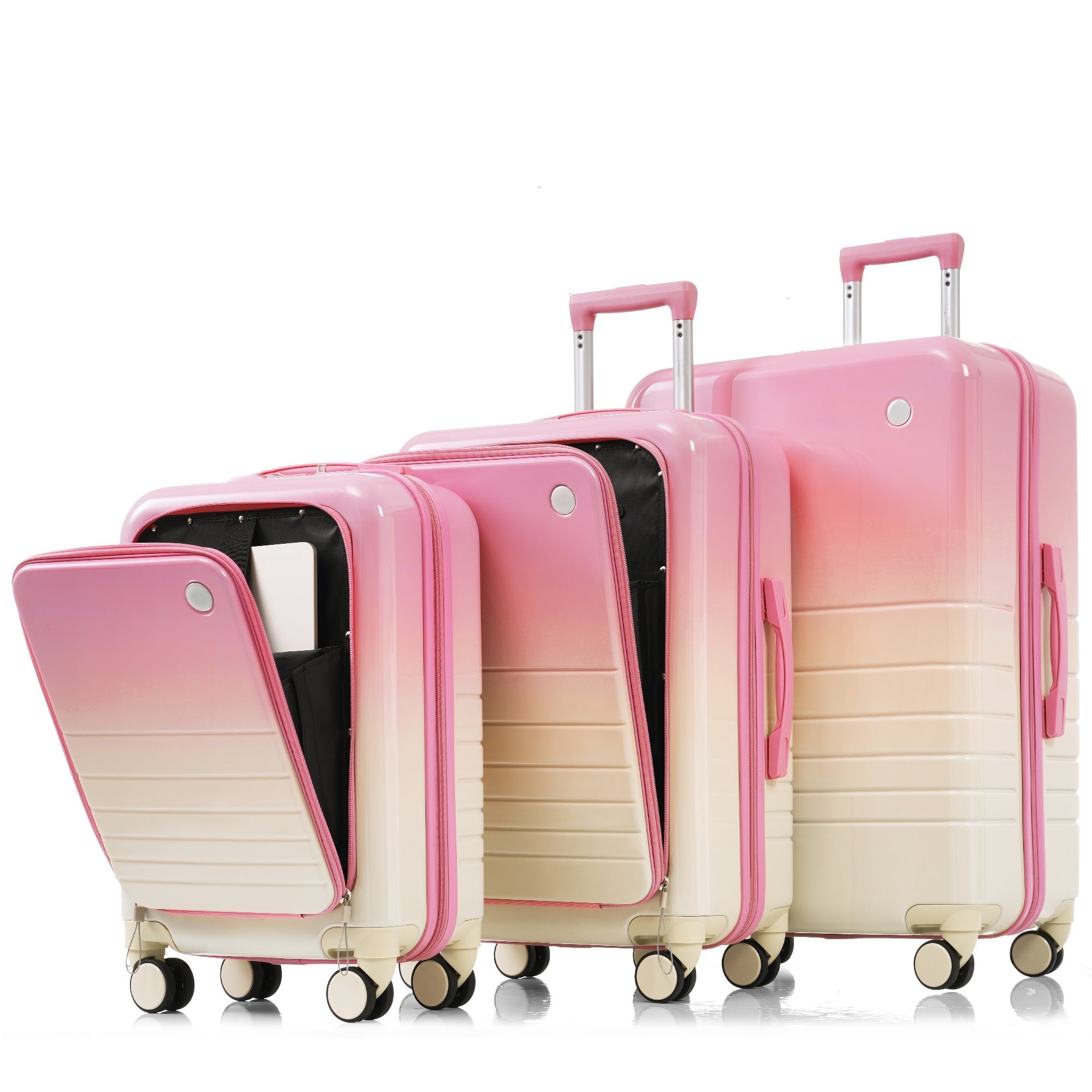 Three Piece Pink Luggage Set with USB Port