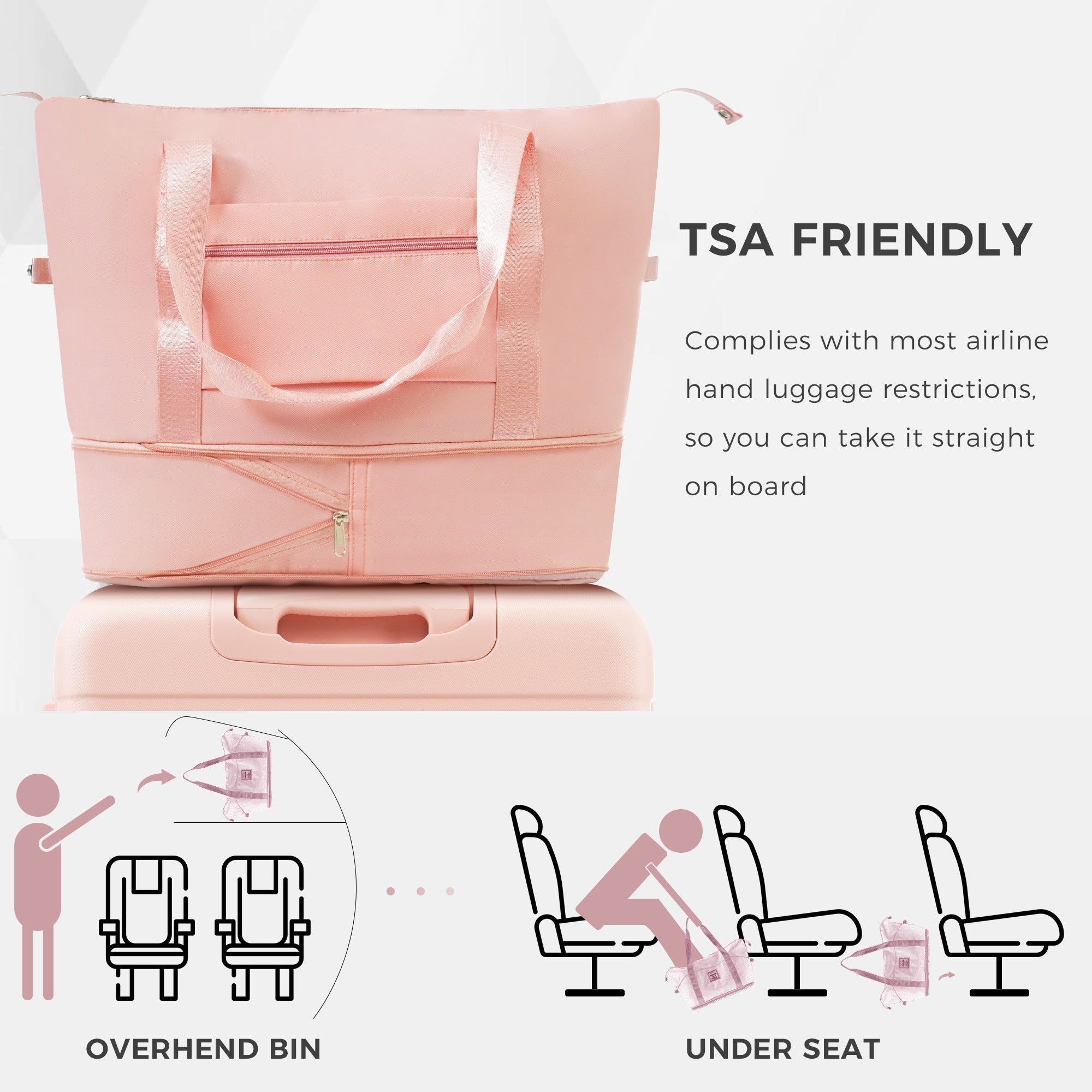 Pink Five Piece Luggage Set with Expandable Travel Bag 