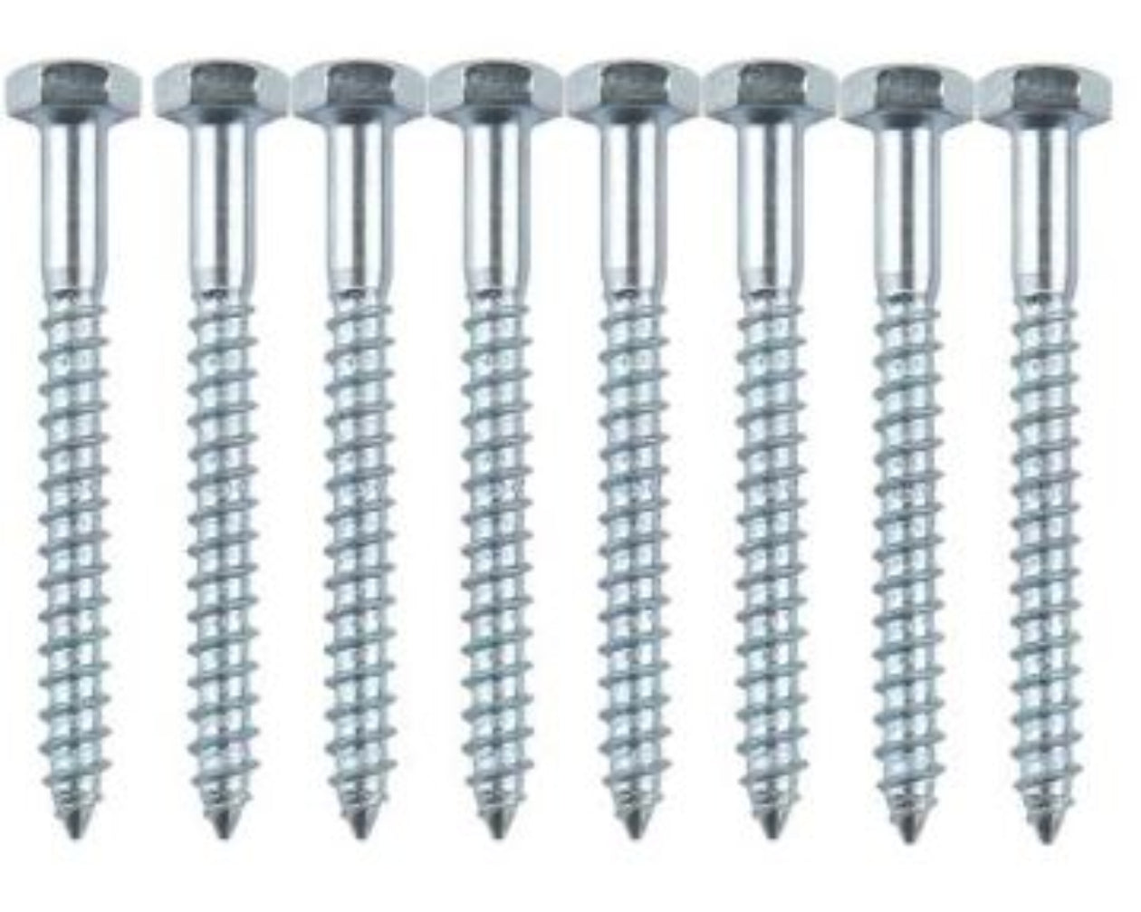 Set of metal screws on a white background