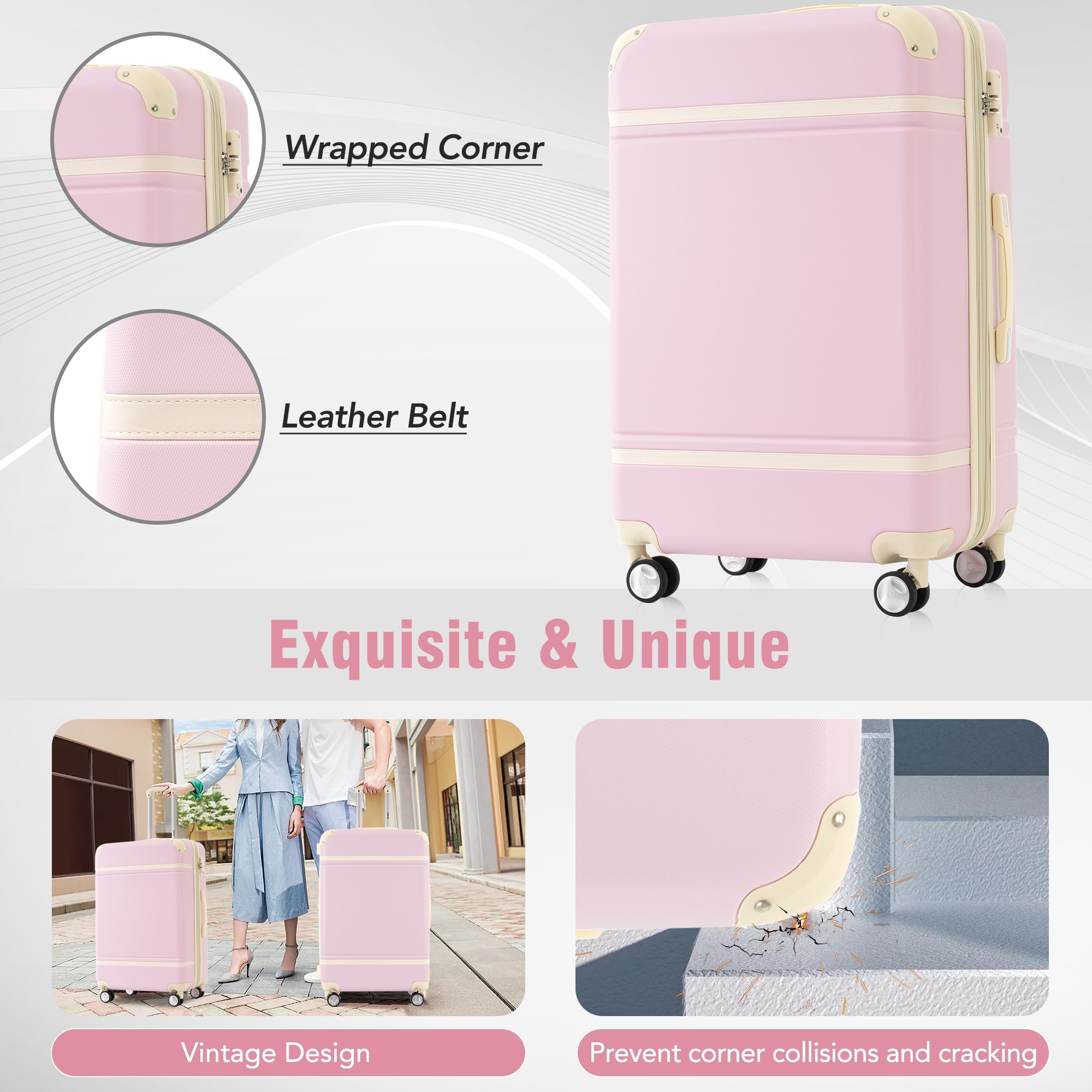 Pink Hardshell Luggage Set with Cosmetic Case 