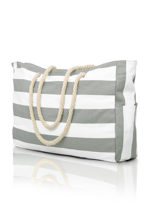 Large Striped Rope Handle Canvas Tote Bag