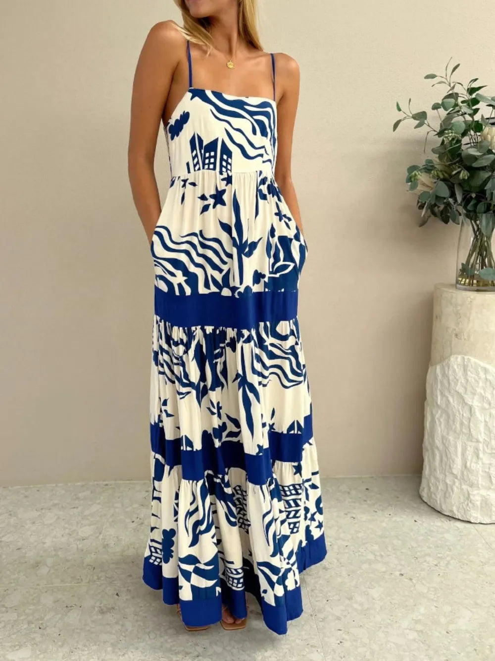 Printed Square Neck Maxi Cami Dress