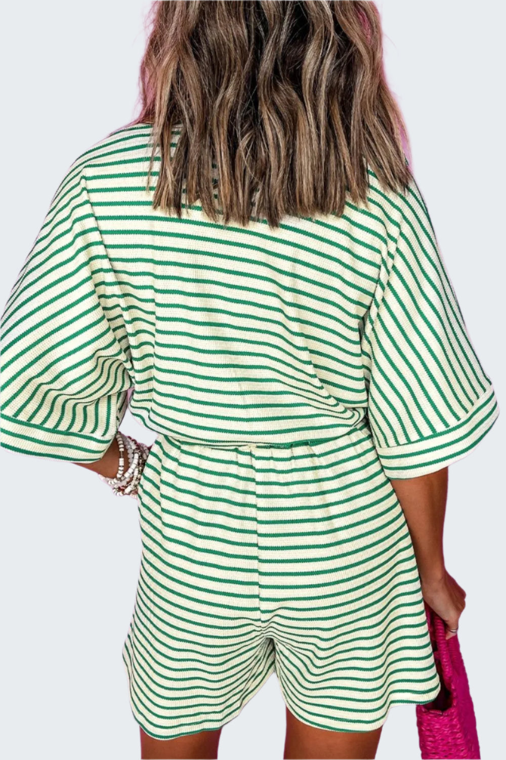 Striped Half Sleeve Tie Waist Romper