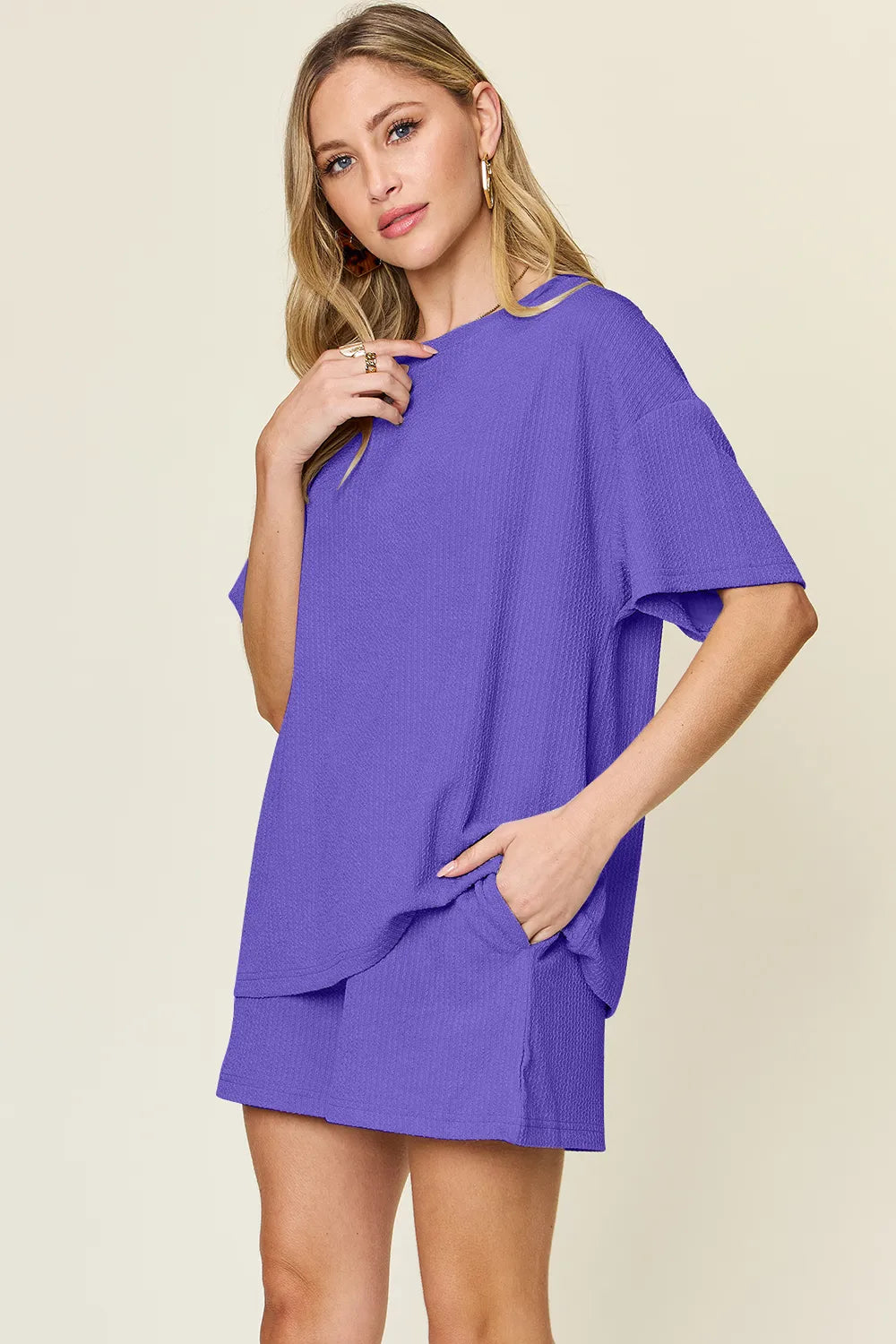 Double Take Basic Style Round Neck Solid Set