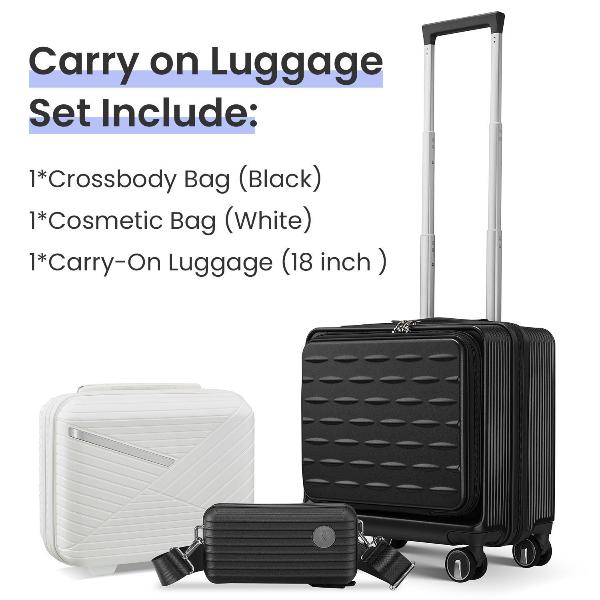 Black Hard Case Carry On Luggage with Front Open Door and Laptop Interlayer