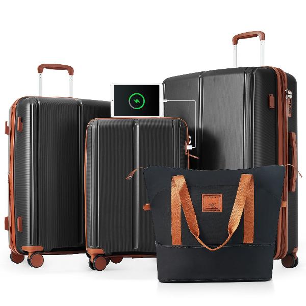 Luggage Sets 4 Piece, Expandable PP Lightweight Suitcase with Travel Bag