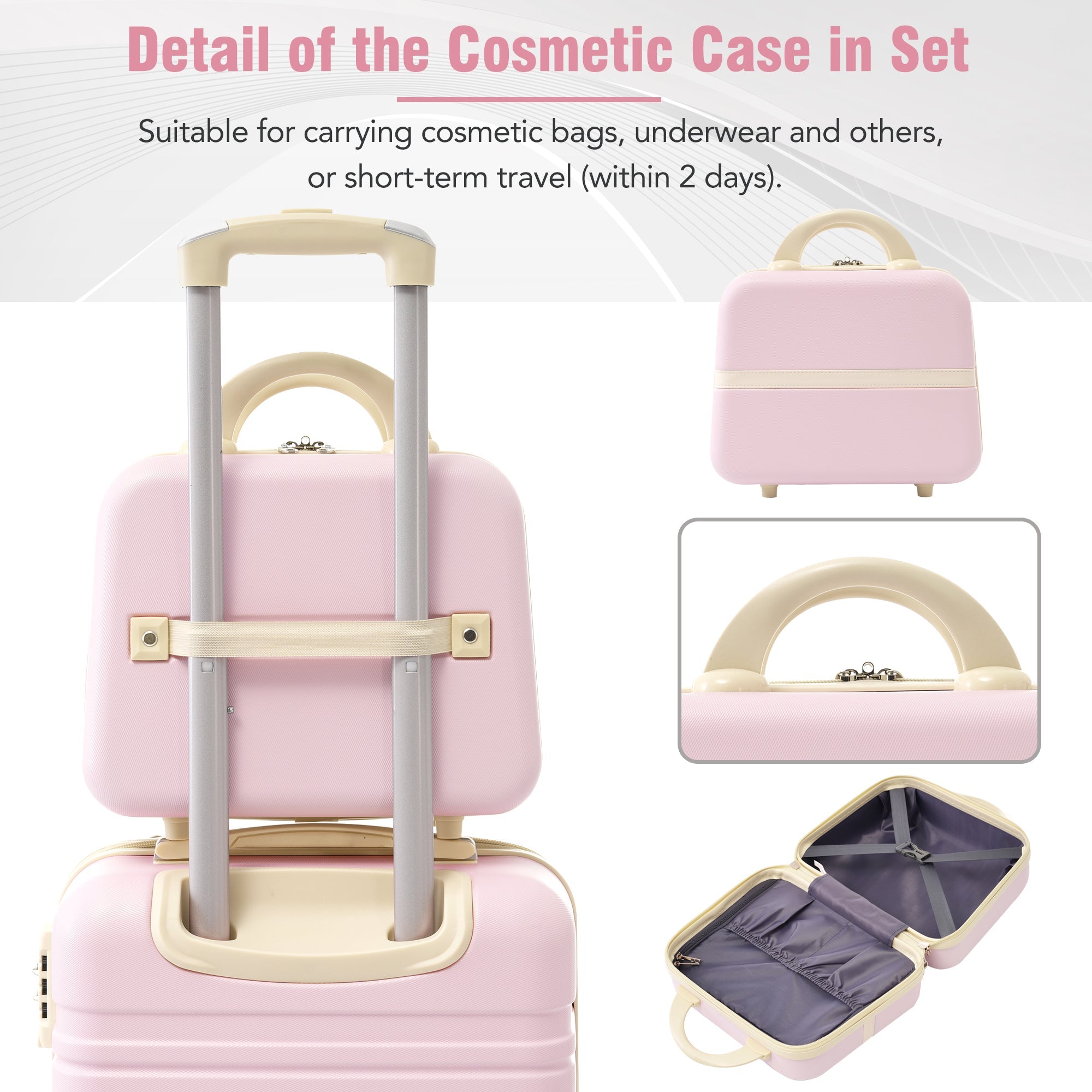 Pink Hardshell Luggage Set with Cosmetic Case 