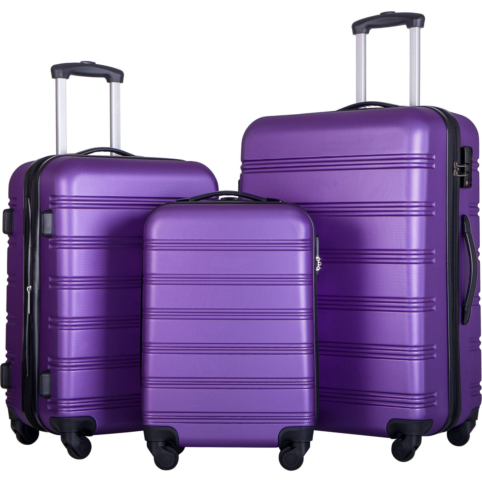 Purple Three Piece Luggage Set Hardside Spinner Suitcase with TSA Lock