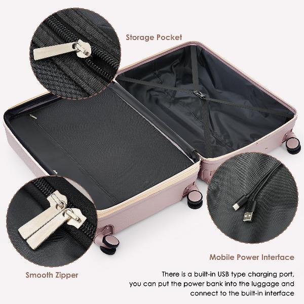 Four Piece with USB Port and Expandable ABS Durable Luggage Set