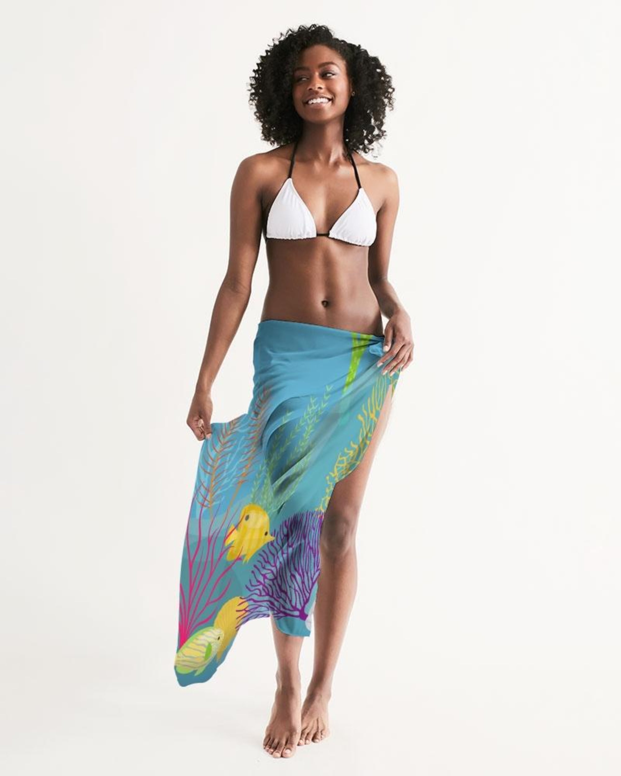 Sheer Aquatic Blue Swimsuit Sarong