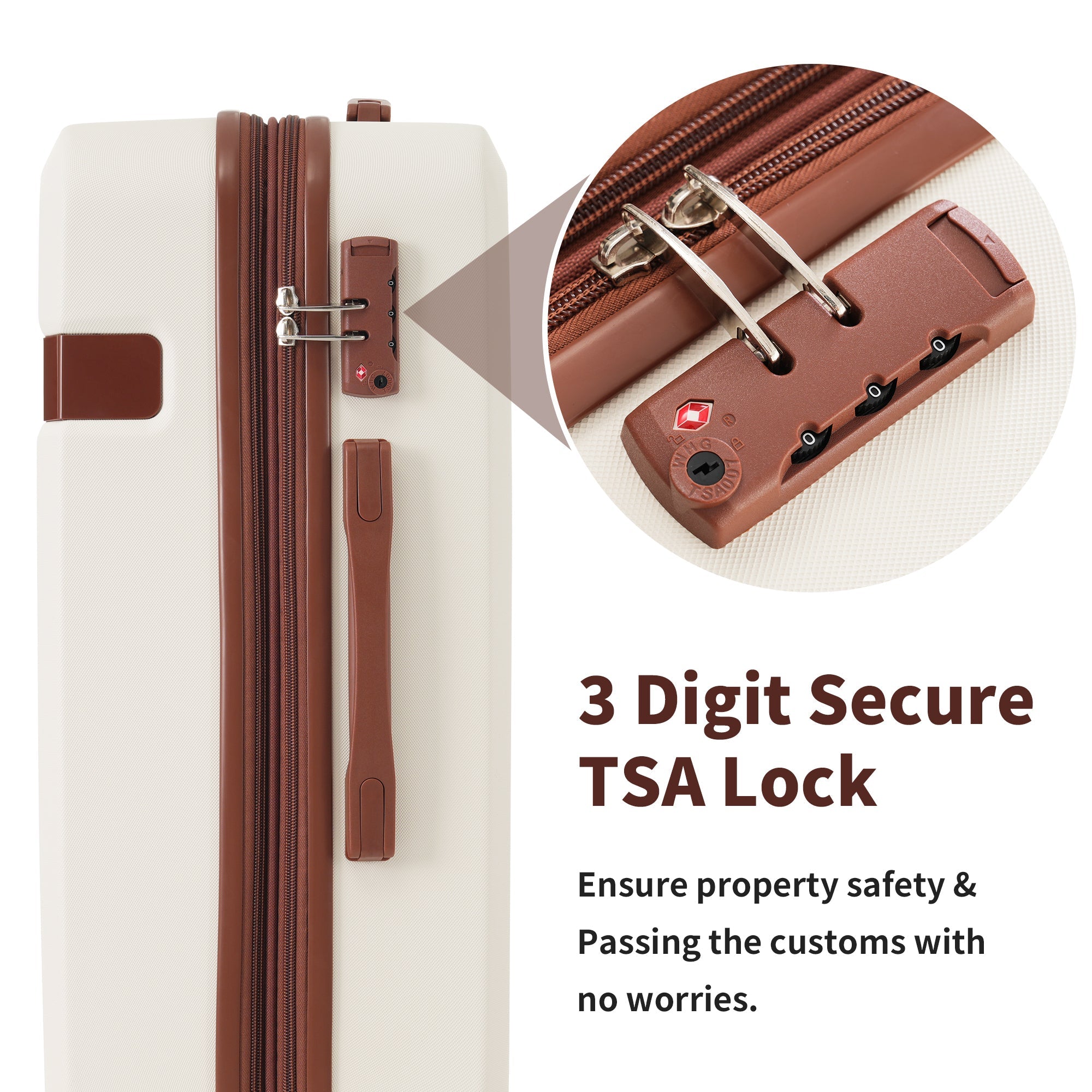 Brown and White Four Piece Luggage Set with Compression Packing Cubes for Suitcase Expandable Spinner Wheels Lightweight Suitcase with TSA Lock 16 IN+20IN+24IN+28IN