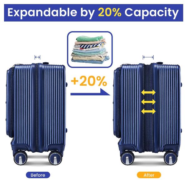 18" Carry On Luggage with Front Open Door &Laptop Interlayer, Hard