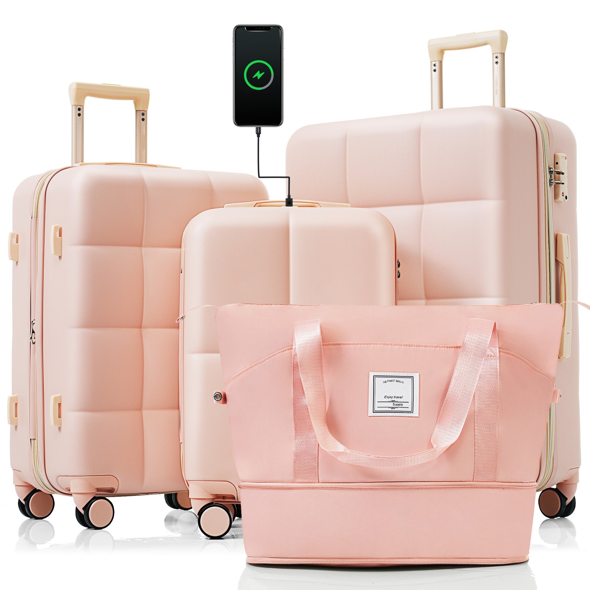 Luggage Sets 4 Piece, 20-inch with USB Port, Expandable ABS Durable