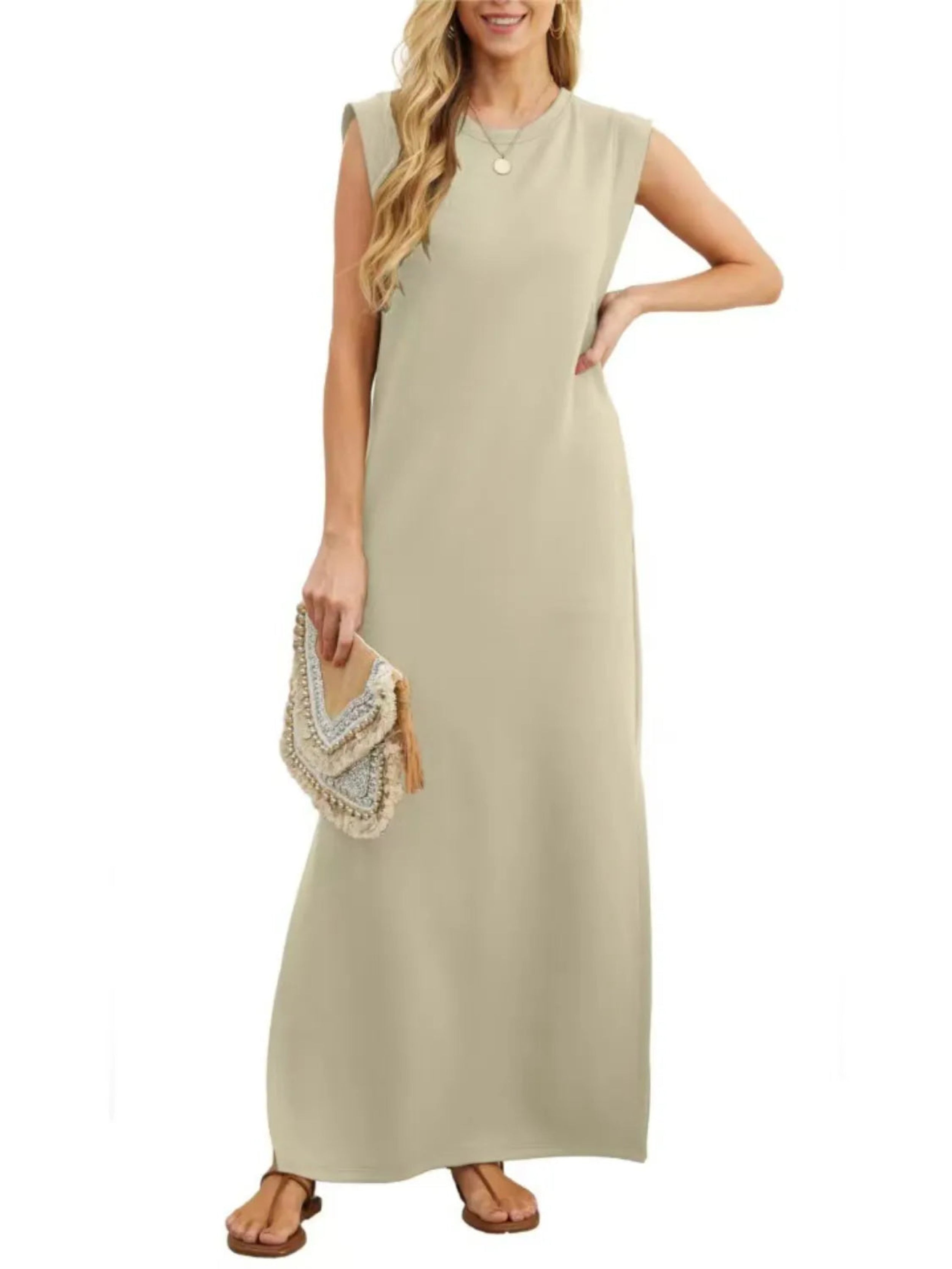 Full Size Slit Round Neck Sleeveless Maxi Tank Dress